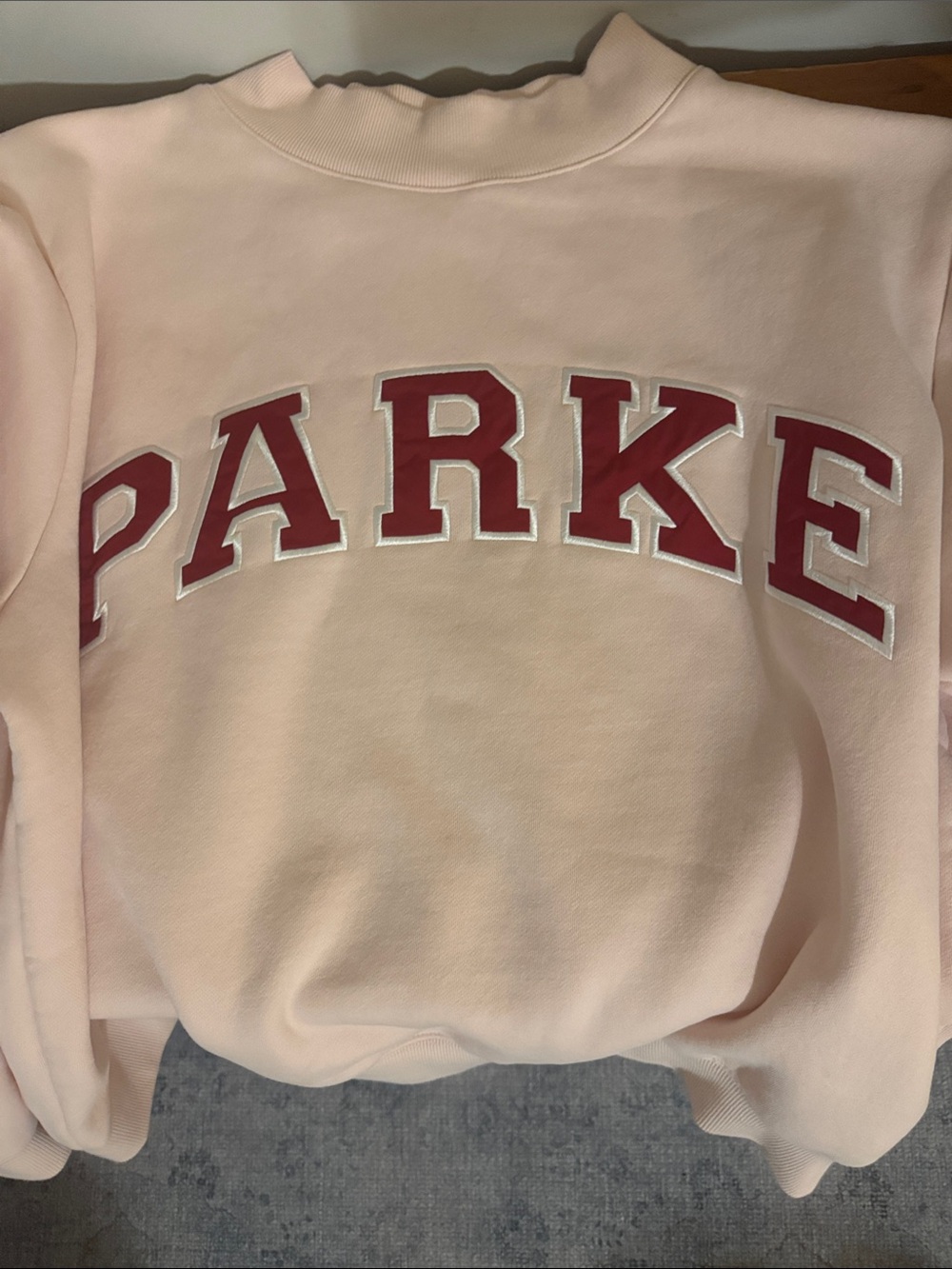 Parke Valentines Day Collection Light Pink Crewneck Sweatshirt with Red Letterin